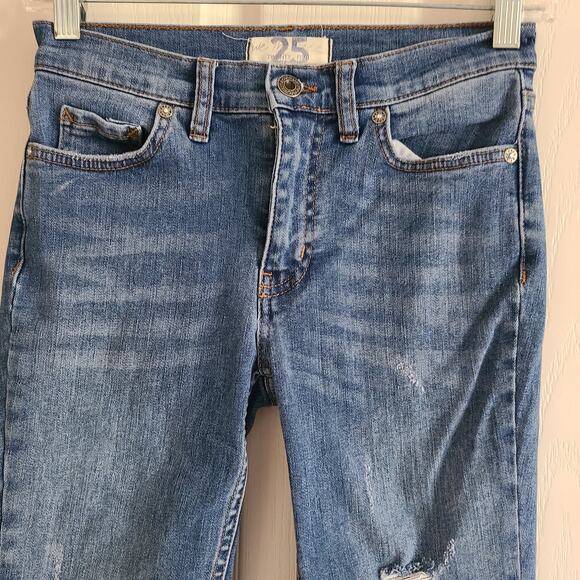 WE THE FREE Great Heights Mid Rise Distressed Fringe Frayed Hem Skinny Jeans 25 - Picture 4 of 12